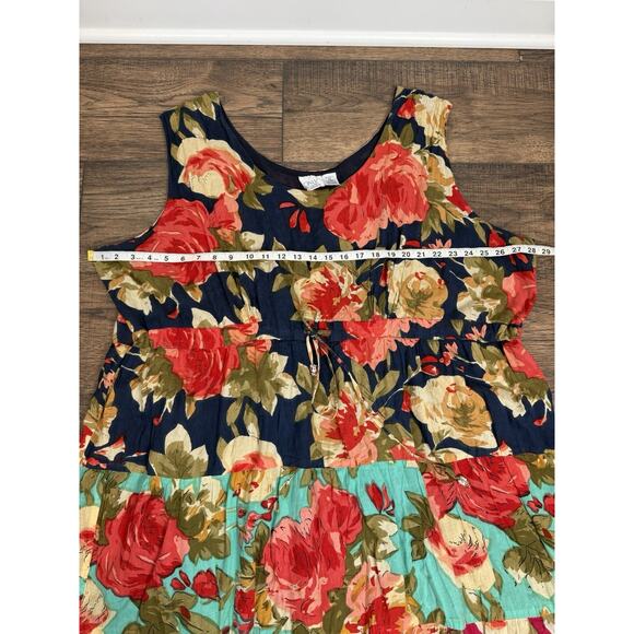 Floral Tiered Cottagecore Maxi Dress Sleeveless Tie 100% Cotton Boho Sz 4X - Picture 6 of 7